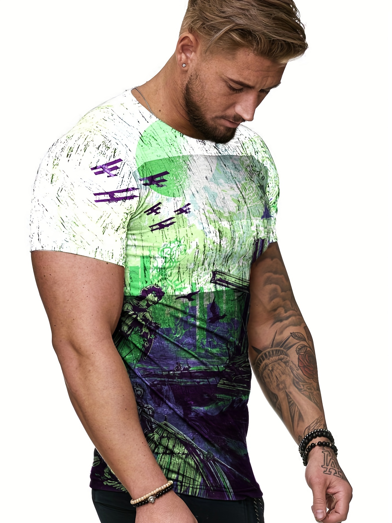 Men's Short Sleeve Trendy Statue Pattern Crew Neck T shirts - Temu