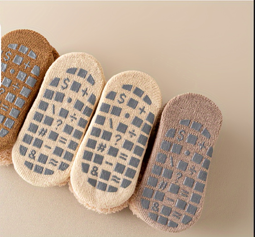 Newborn Baby Socks Winter Thickened Baby Fleece Warm Mid-Calf Socks Cartoon Non-Slip Learning Floor Socks