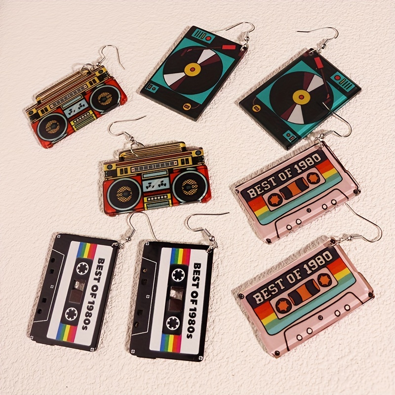 

Tape Record Radio Dangle Earrings Cute Creative Personality Female Jewelry Acrylic Material Light Weight