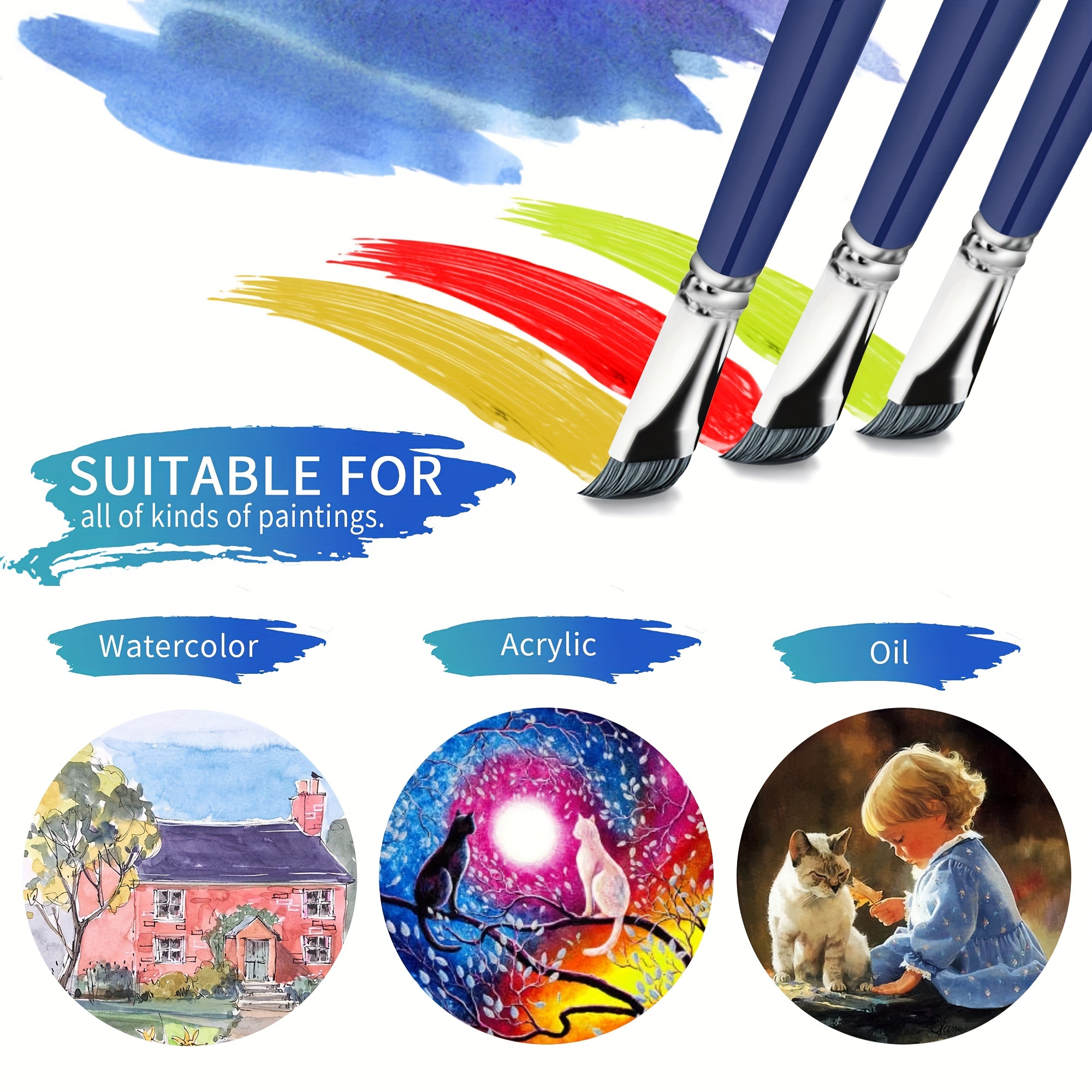 6pcs Artist Paint Brush Set Soft Nylon Tips Painting Brushes For Canvas,  Watercolor & Fabric - For Beginners And Professionals