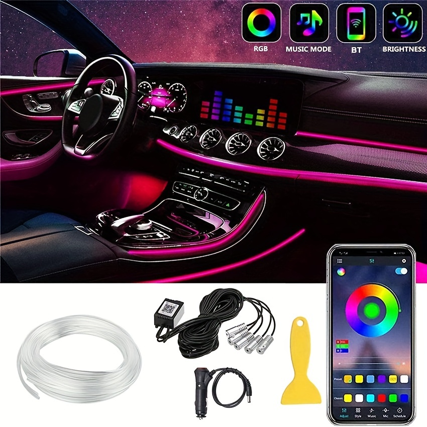 Auto-Innenbeleuchtung, Auto-Interieur-LED-Autolichter, Auto-LED-Lichtstreifen,  48LED Multicolor Auto-Atmosphäre Lichter mit App-Steuerung und  USB-Anschluss