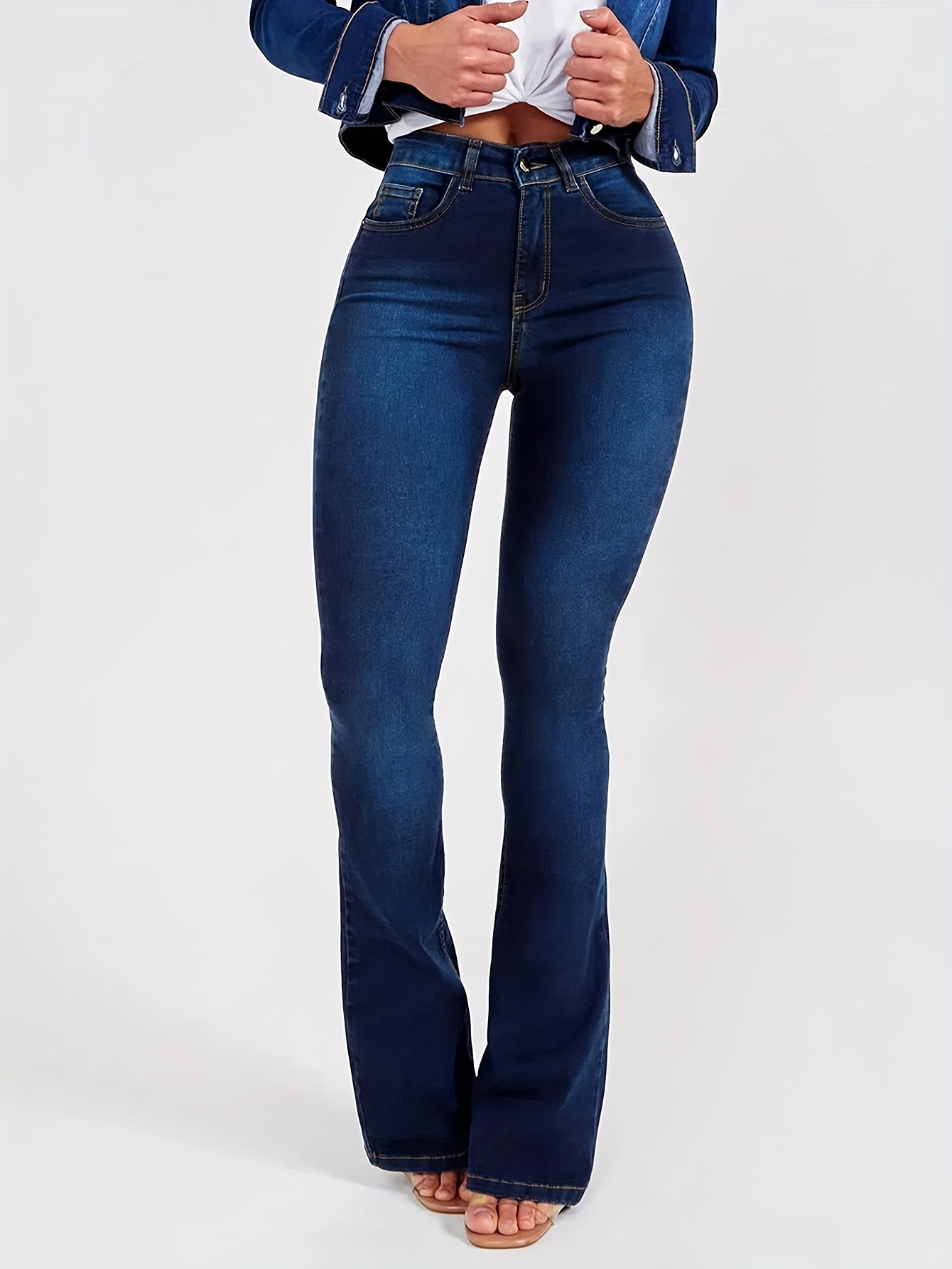 YYDGH Bell Bottom Jeans for Women Stretch Flare Dark Blue Bootcut