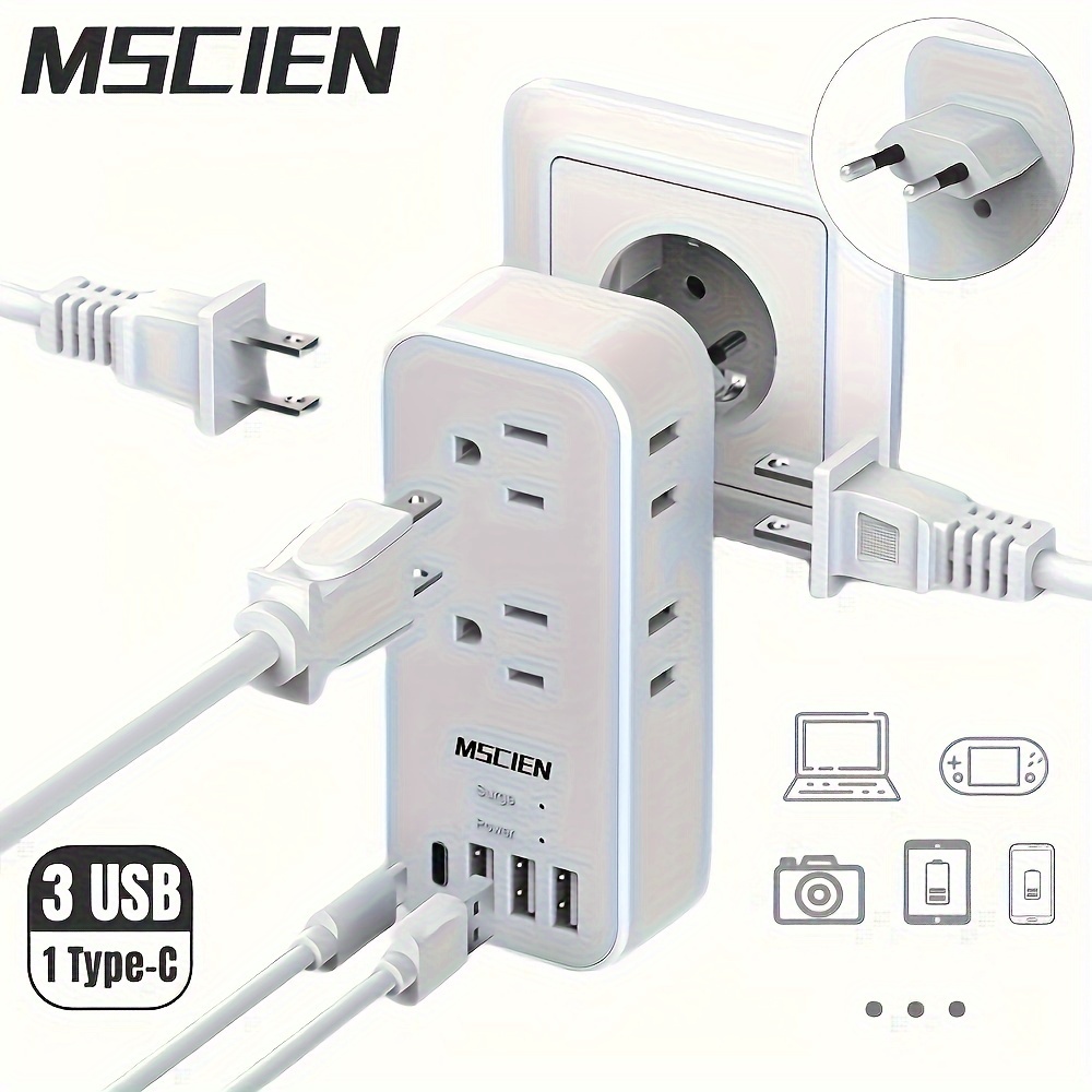 Comprar TESSAN enchufe europeo adaptador de viaje toma de pared USB con  interruptor de encendido/apagado, 4 tomas de la UE, 3 puertos USB, cargador  de corriente 7 en 1 para el hogar