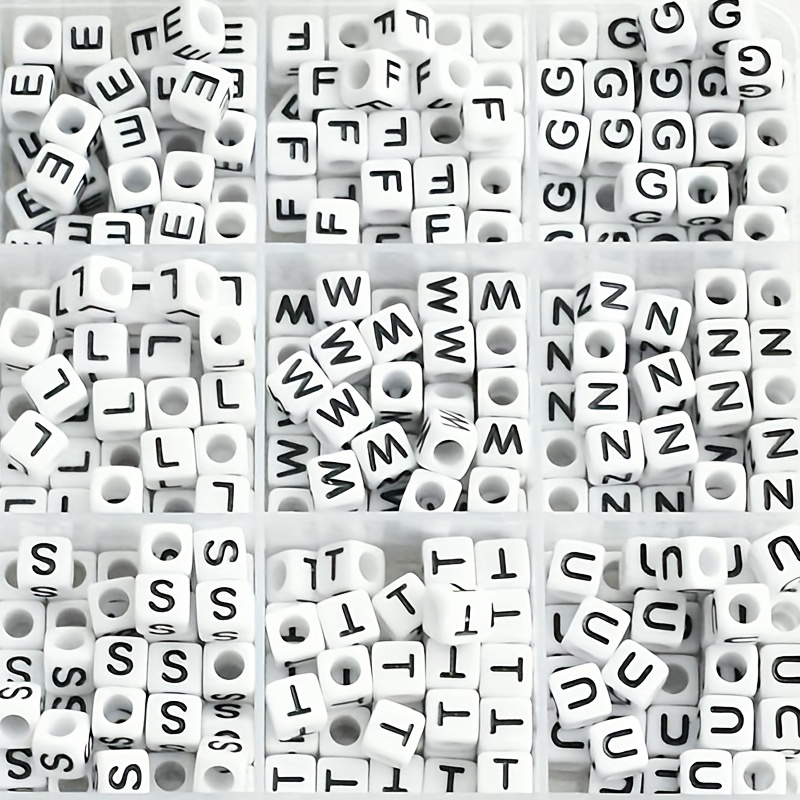 Cuentas Blanco / Letras Negras Alfabeto Cuadrado