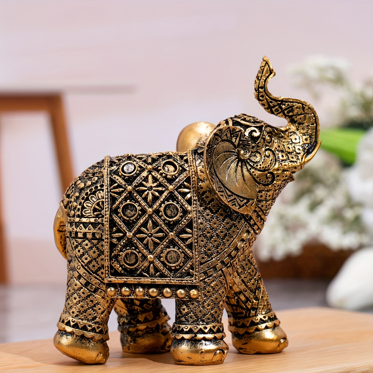 1PC Scan Golden Fortune Elephant Entrance Office Desktop Home Decoration  Ornaments,desktop Decorations,birthday Gifts, Shopping Mall Decorations,  Wind