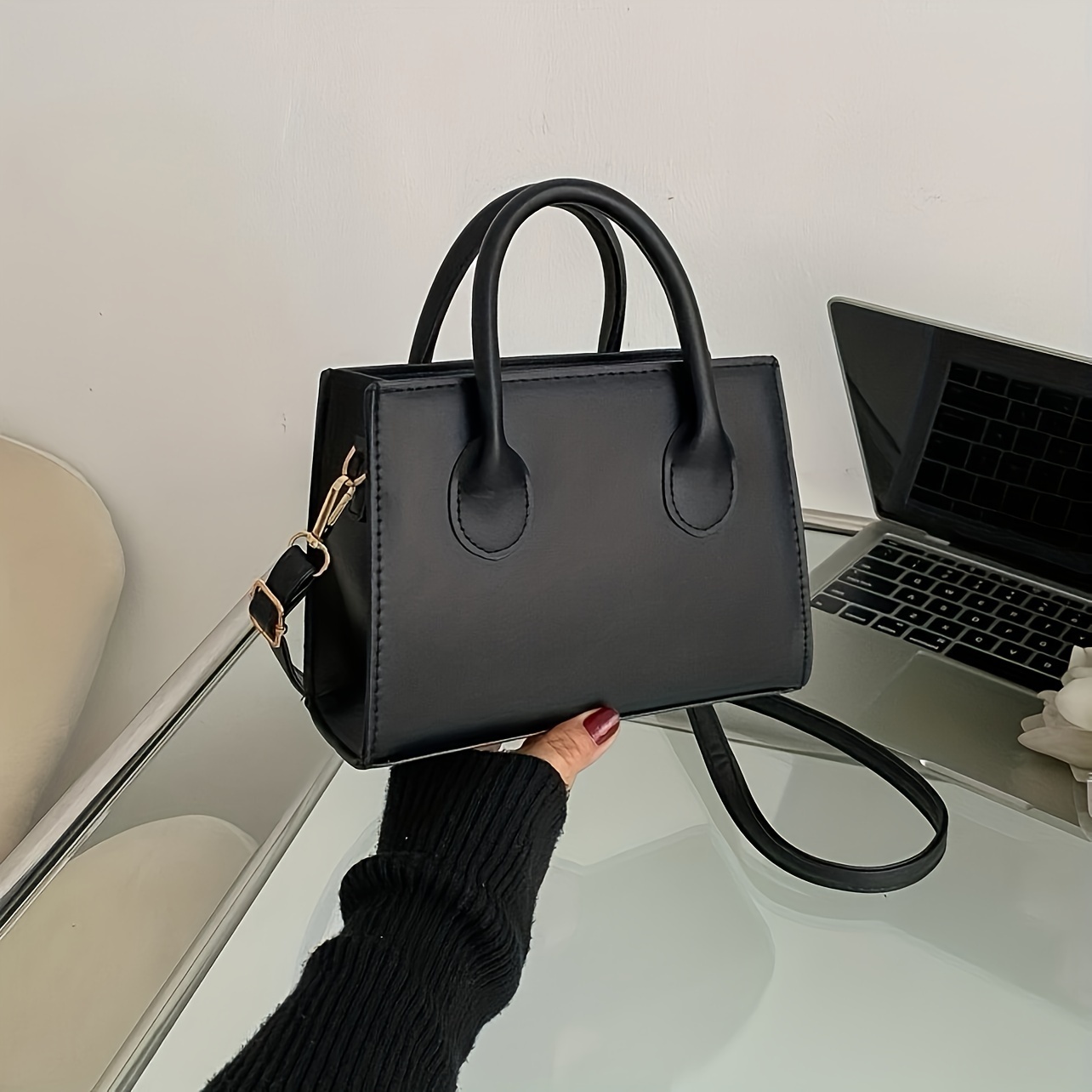 

Trendy Mini Crossbody Bag, Solid Color Top Handle Square Purse, Minimalist Handbag For Women