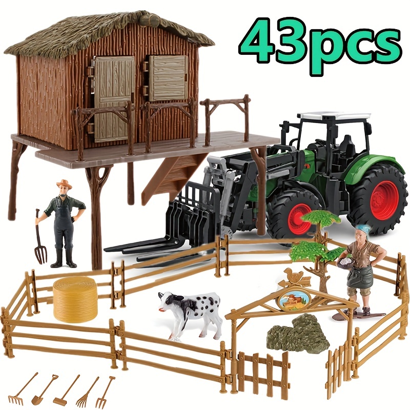  Peagprav Figuras de animales de granja, juguetes de 140 piezas,  juego de juguete de granero, juguete de establo, tractor, remolque, molino  de viento, valla de granjero, juego para niños pequeños y