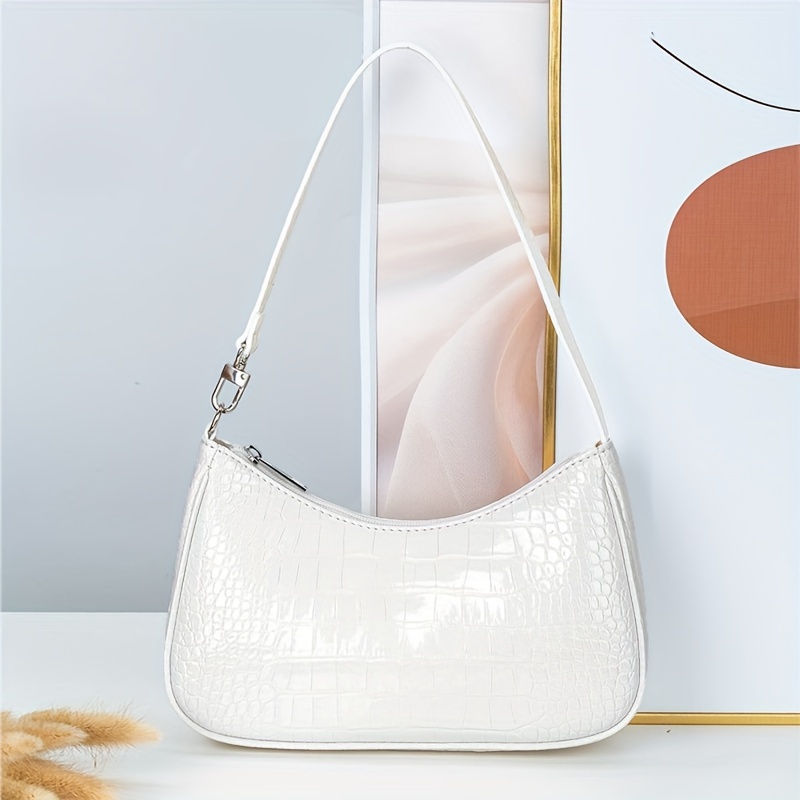 

Minimalist Solid Color Baguette Bag, All-match Textured Underarm Zipper Bag With Crocodile Pattern