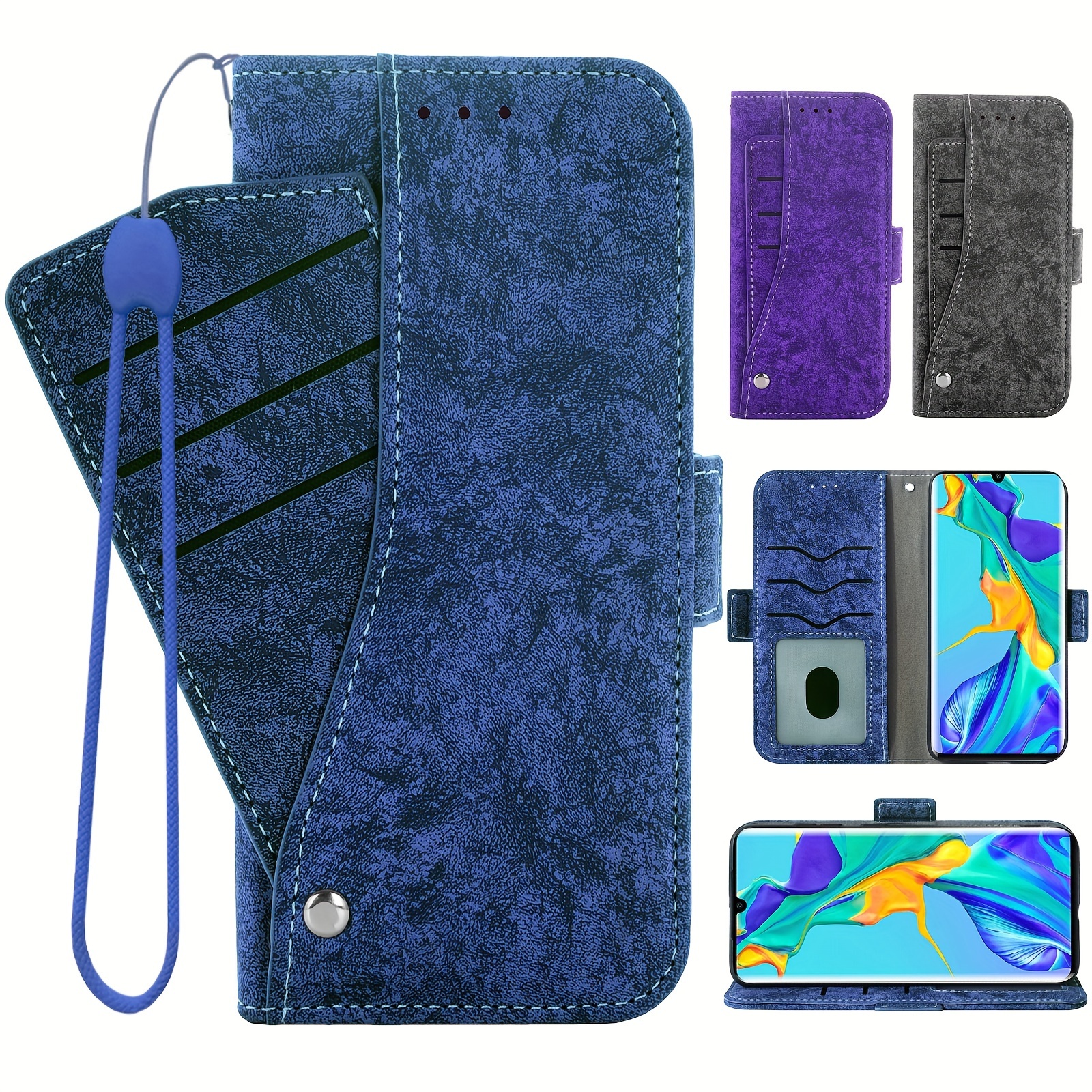  Funda magnética de piel sintética para Huawei Mate 20 Lite de  6.3 pulgadas, con ranura para tarjetas y soporte para Huawei Mate 20 Lite  de 6.3 pulgadas, color azul : Celulares y Accesorios