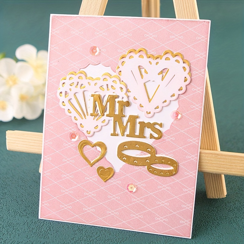 1pc Letter Mr&Mrs Die Cuts For Card Making Wedding Heart Metal Cutting Dies  Rings Stencil DIY Scrapbooking Embossing Tool DIY Paper Cards Album Decora