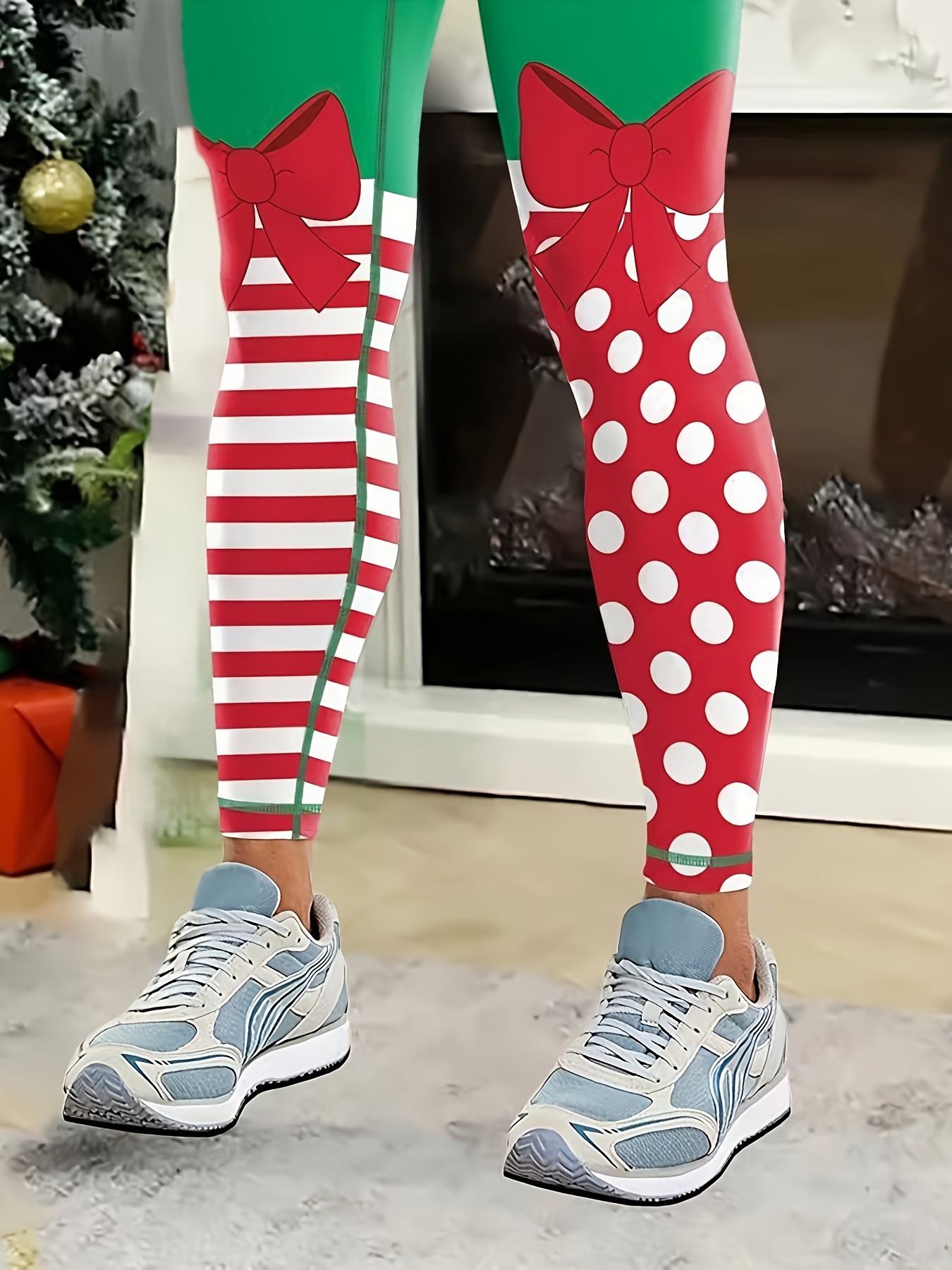 Christmas Color Block Print Yoga Pants High Elastic Butt - Temu Canada
