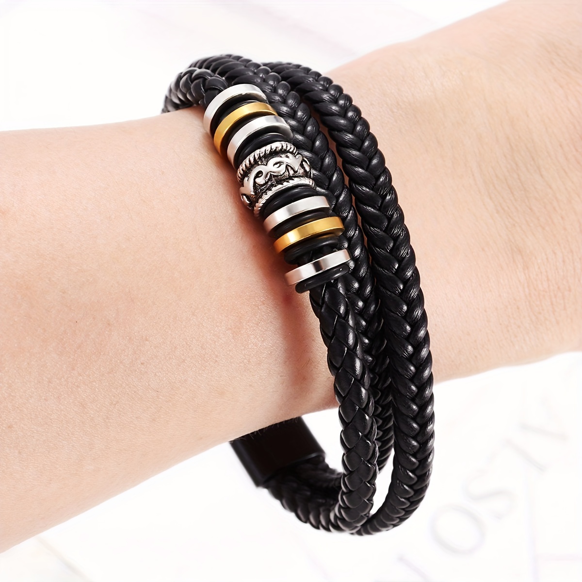 Men's Multi Layer Woven Pu Leather Rope Bracelet Fashion - Temu