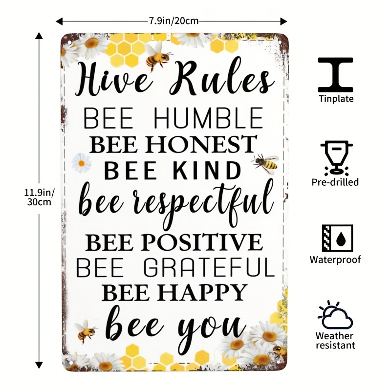 1pc Bee Garden Decor Bee Hive Rules Sign For Home Honey Bee Decorations  Hive Rules Signs Bumble Metal Tin Signs Bees Kitchen Wall Decor Outdoor  Beehive Decoration Bee Hive Classroom Decor 12x8