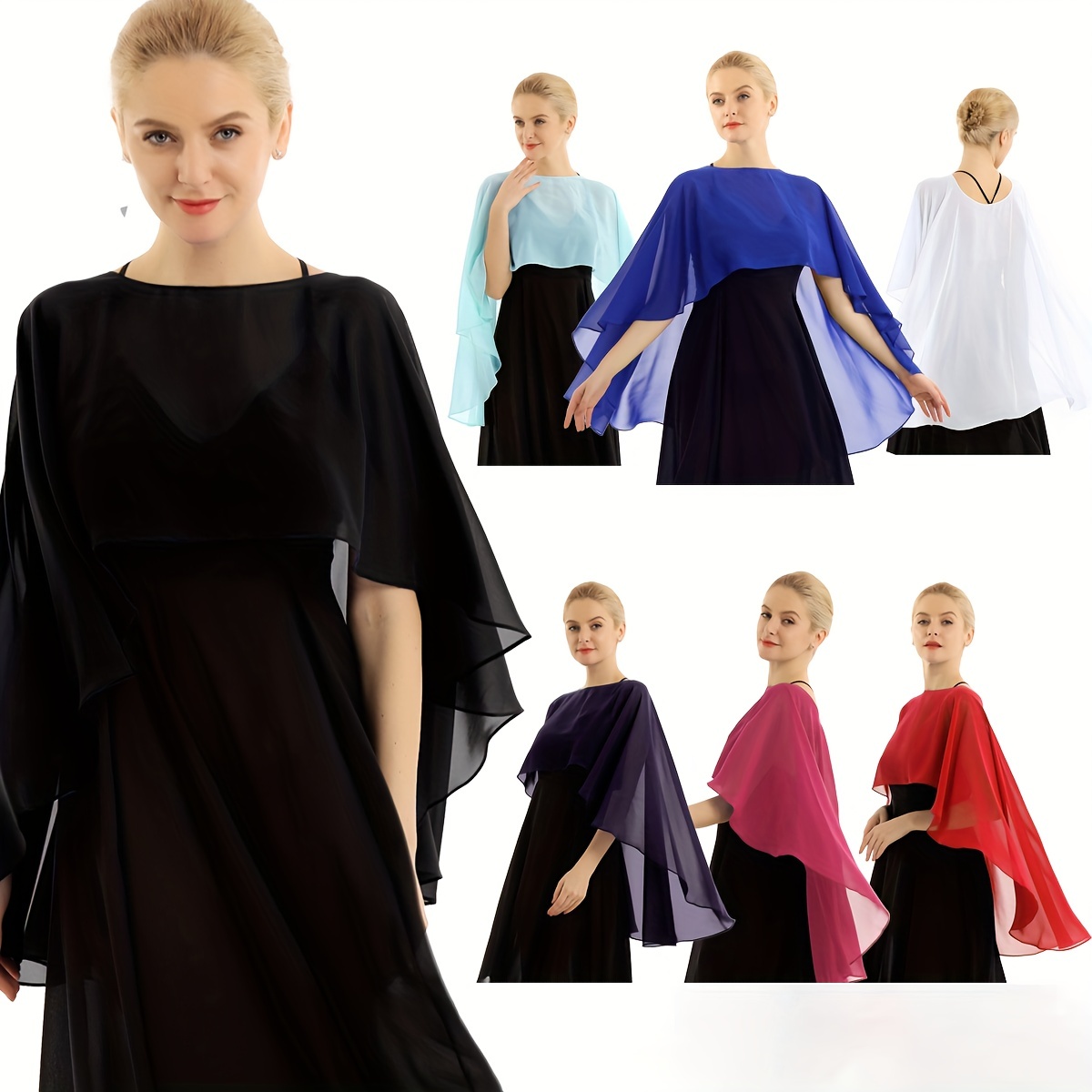 

Elegant Evening Dress Chiffon Shawl Thin Solid Color Pullover Cloak Casual Outerwear Breathable Ladies Long Shawl