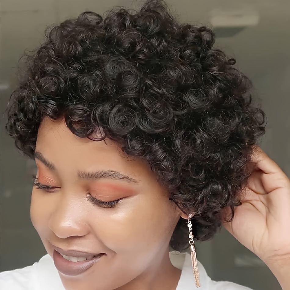 Short Pixie Cut Wigs Human Hair Water Wave Full Machine Made