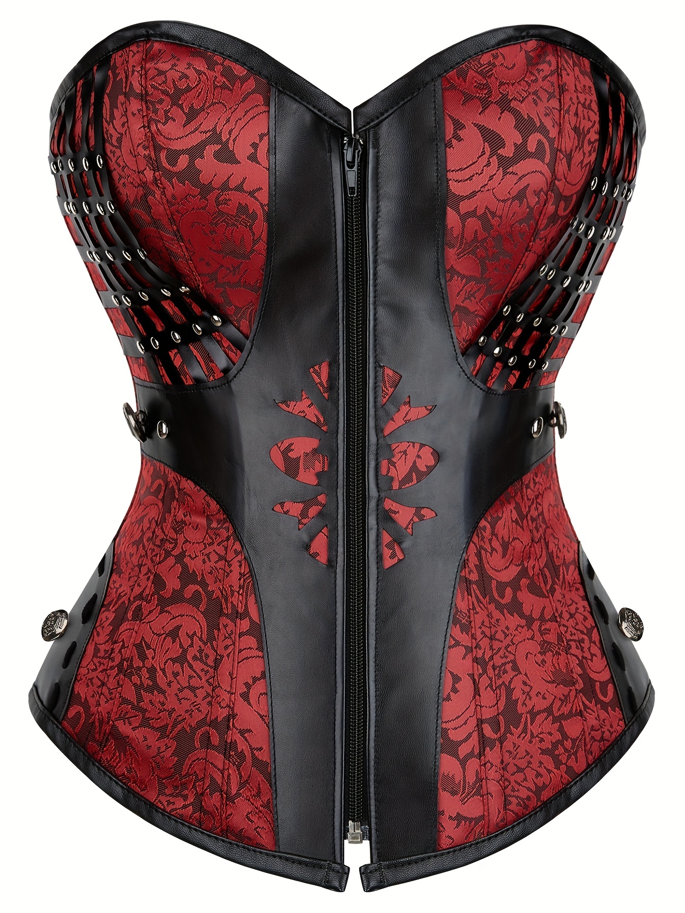 Faux Leather Steampunk Corset Boned Zipper Korsett Women Gothic Bustier Top  Waist Trainer Bodyshaper
