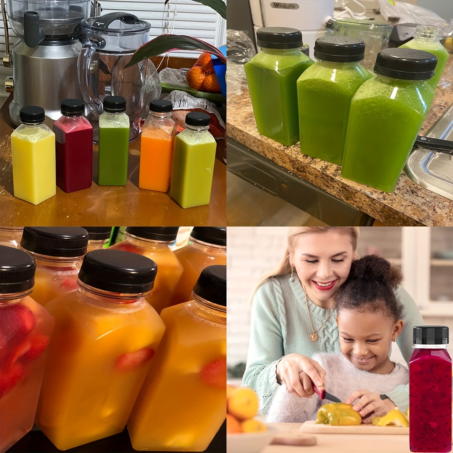 Stock Your Home Plastic Juice Bottles with Lids, Juice Drink Containers  with Caps for Juicing Smoothie Drinking Cold Beverages, 4 Oz, 12 Count