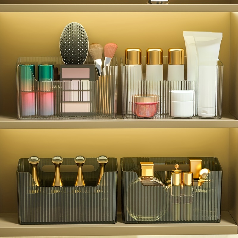 Organizador de maquillaje transparente grande para productos del cuidado de  la piel y cosméticos. Contenedores de almacenamiento apilables, cubo para