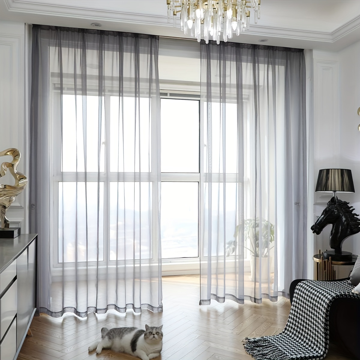 Cortinas traslúcidas blancas de 84 pulgadas de largo para sala de estar,  juego de 2 paneles de cortinas semitransparentes con bolsillo para barra