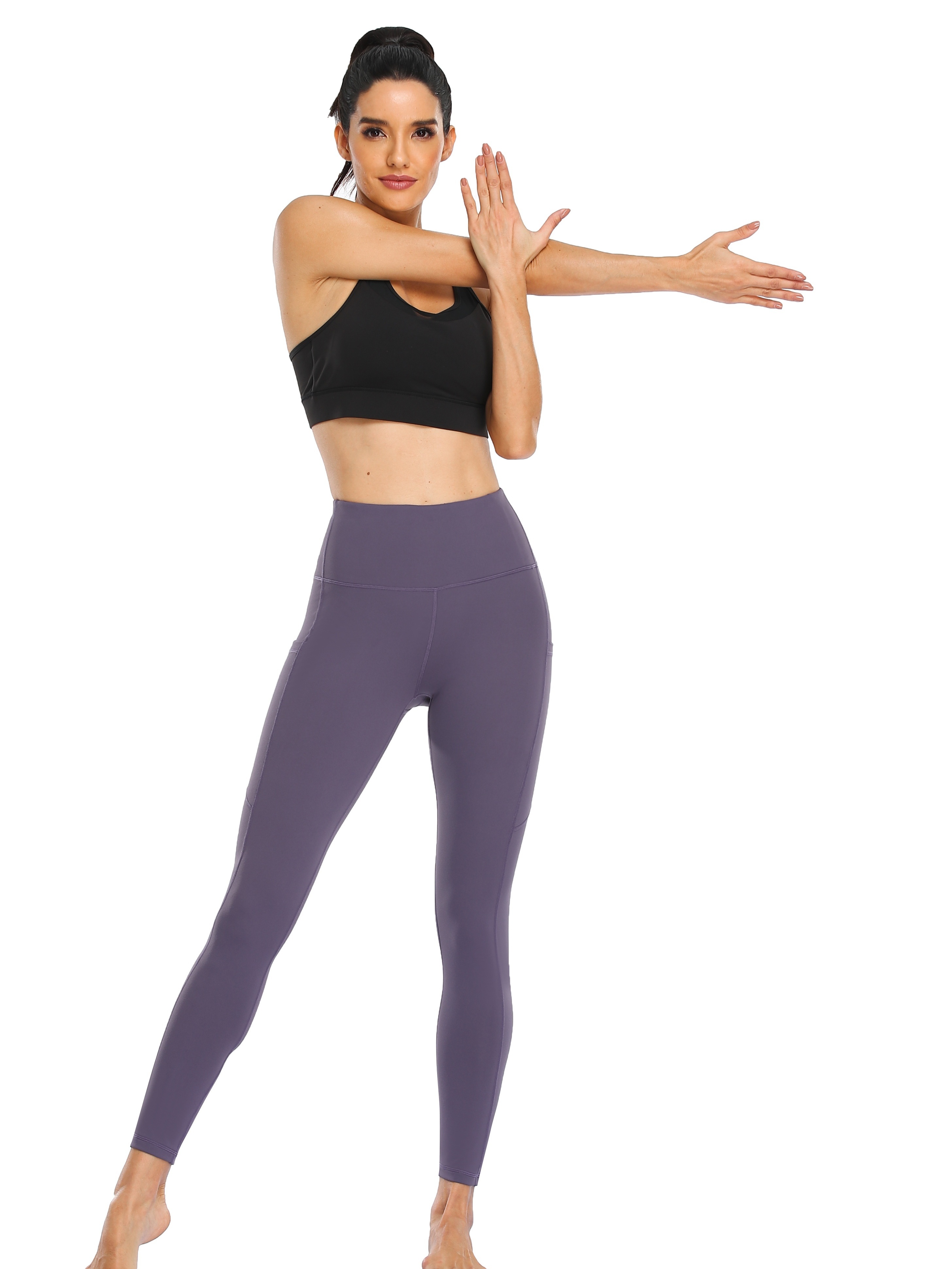Plain Tummy Control Yoga Pants Pockets Slim Fit High Waist - Temu