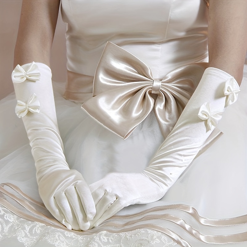1 par de guantes de seda blanca para novia, guantes de satén, accesorios de  graduación, guantes de boda, guantes largos para mujer, guantes de boda