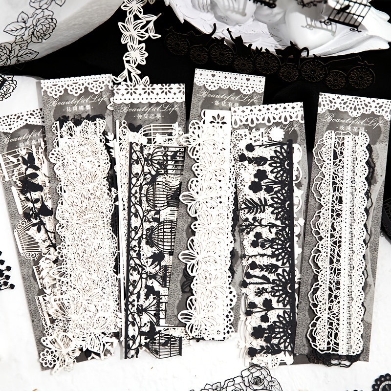 Retro Hollow Lace Stickers Pack Decorative Diy White Lace - Temu Canada