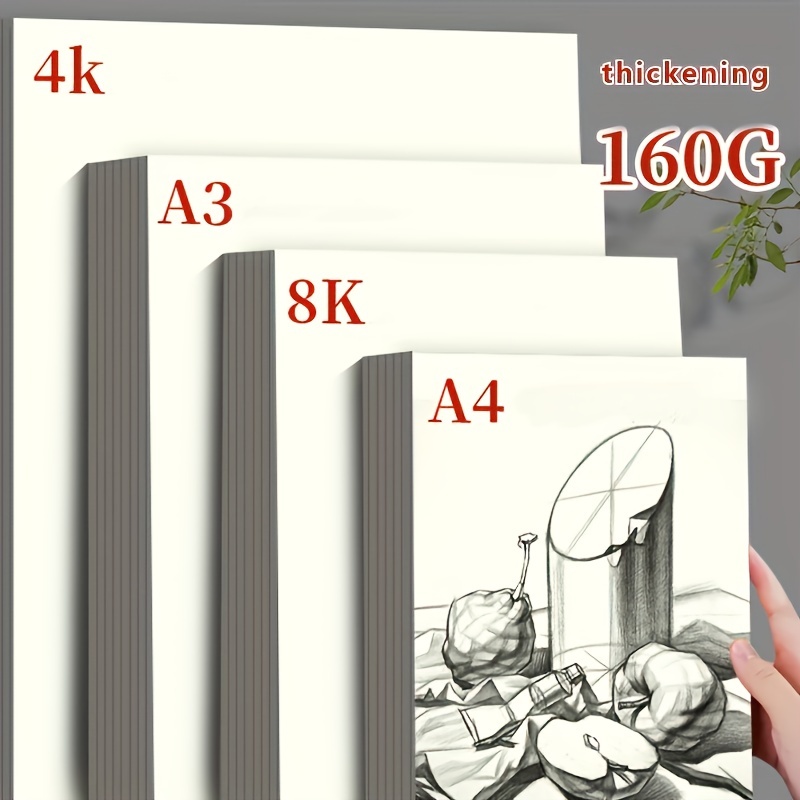 Thickened Sketch Paper Painting Paper Sketch Paper 5.64oz Per Square Pure  Wood Pulp Rice White 8 Opens, A4 Specification Optional