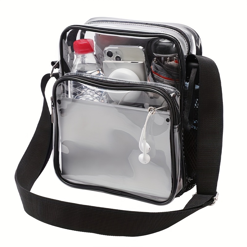 Trendy Waterproof PVC Crossbody Bag Adjustable Strap Transparent with Mesh Pocket Concerts Festivals