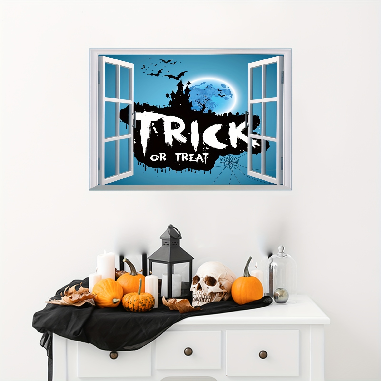 トリックオアトリートハロウィンウォールステッカー1枚、3d壁画壁紙装飾、剥がして貼るホームウォールデカール、ハロウィンテーマパーティー装飾用品、取り外し可能なドアウィンドウステッカー  最新のトレンドをショップ Temu Japan