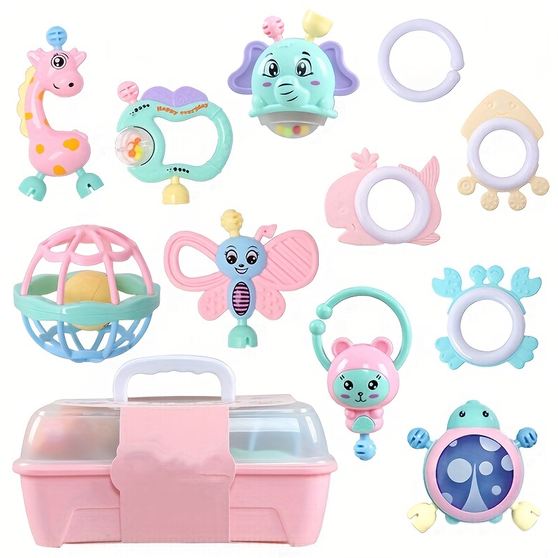 Cute Animal-shaped Rattle Teether, Multi-piece Gift Box Set, Newborn Grip Rattle Sound Toy, Birthday Gift [accessory Color Random]