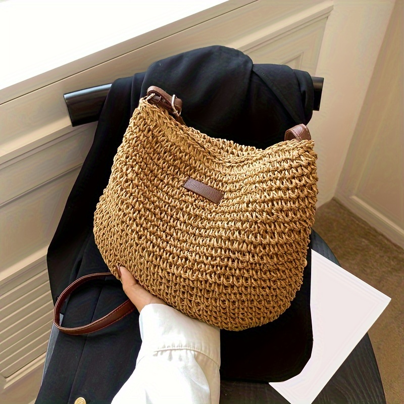 

Summer Rattan Crossbody For Women, Straw Woven Shoulder Bag, Handmade Knitted Lady Small Handbag