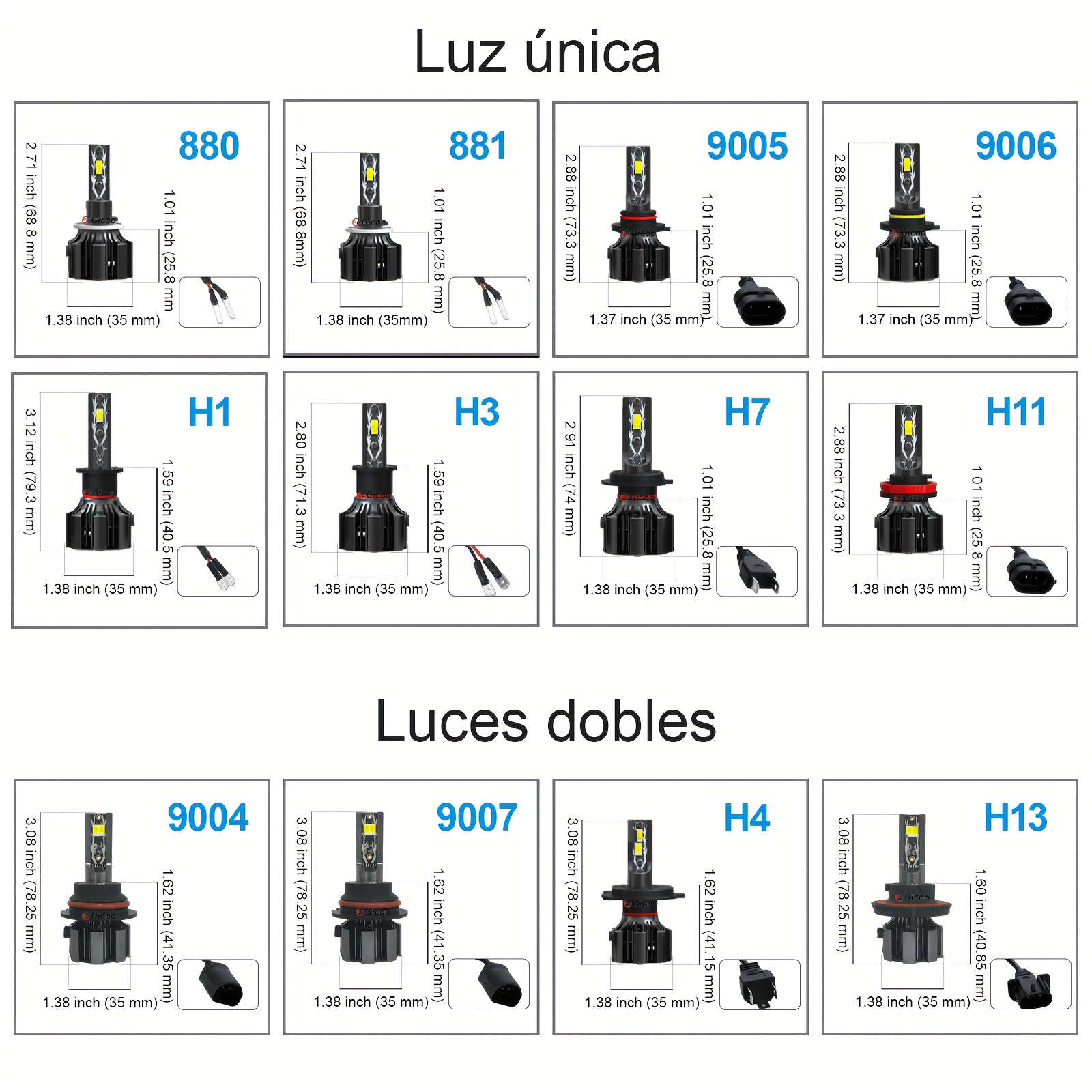 Roadsun Luces Coche H4 Led H7 Bombilla Faro 20000lm 3570 Csp - Temu Mexico