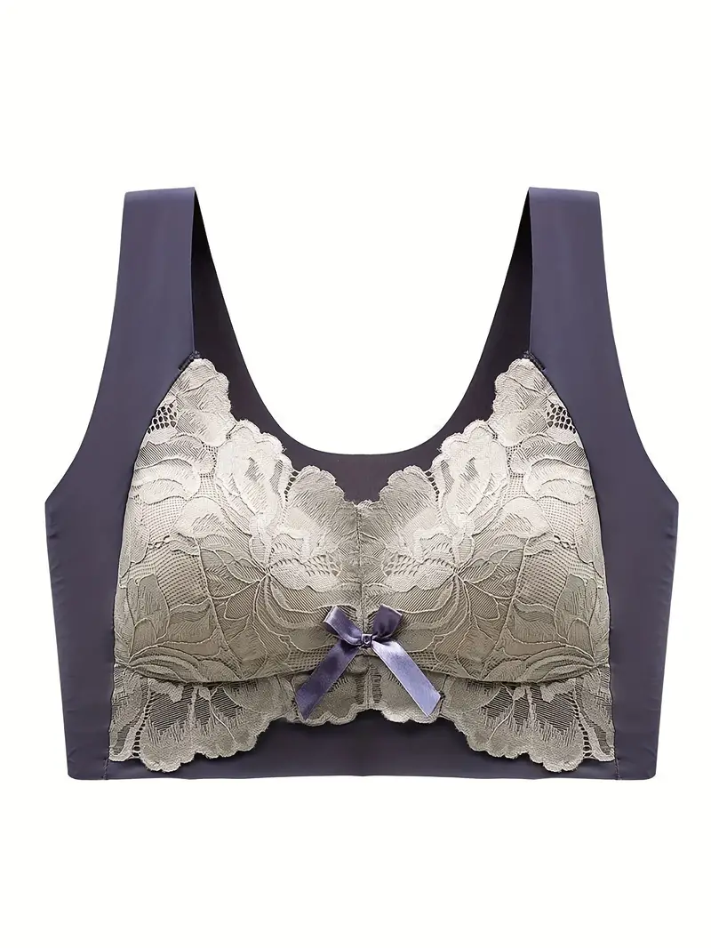 Floral Lace Stitching Wireless Bras Comfy Breathable - Temu