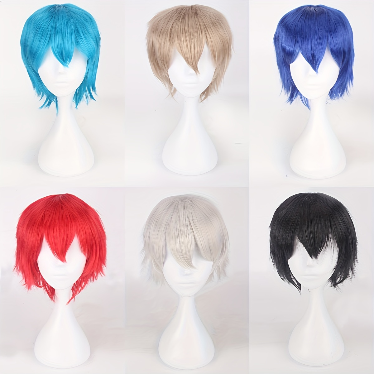 Colorful Short Straight Synthetic Wig With Bangs Anime Cosplay Wig