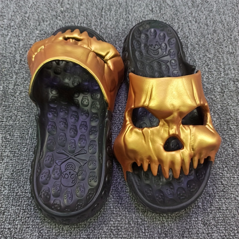 Women's Funny Skull Design Slide Shoes, Creative Halloween Pattern