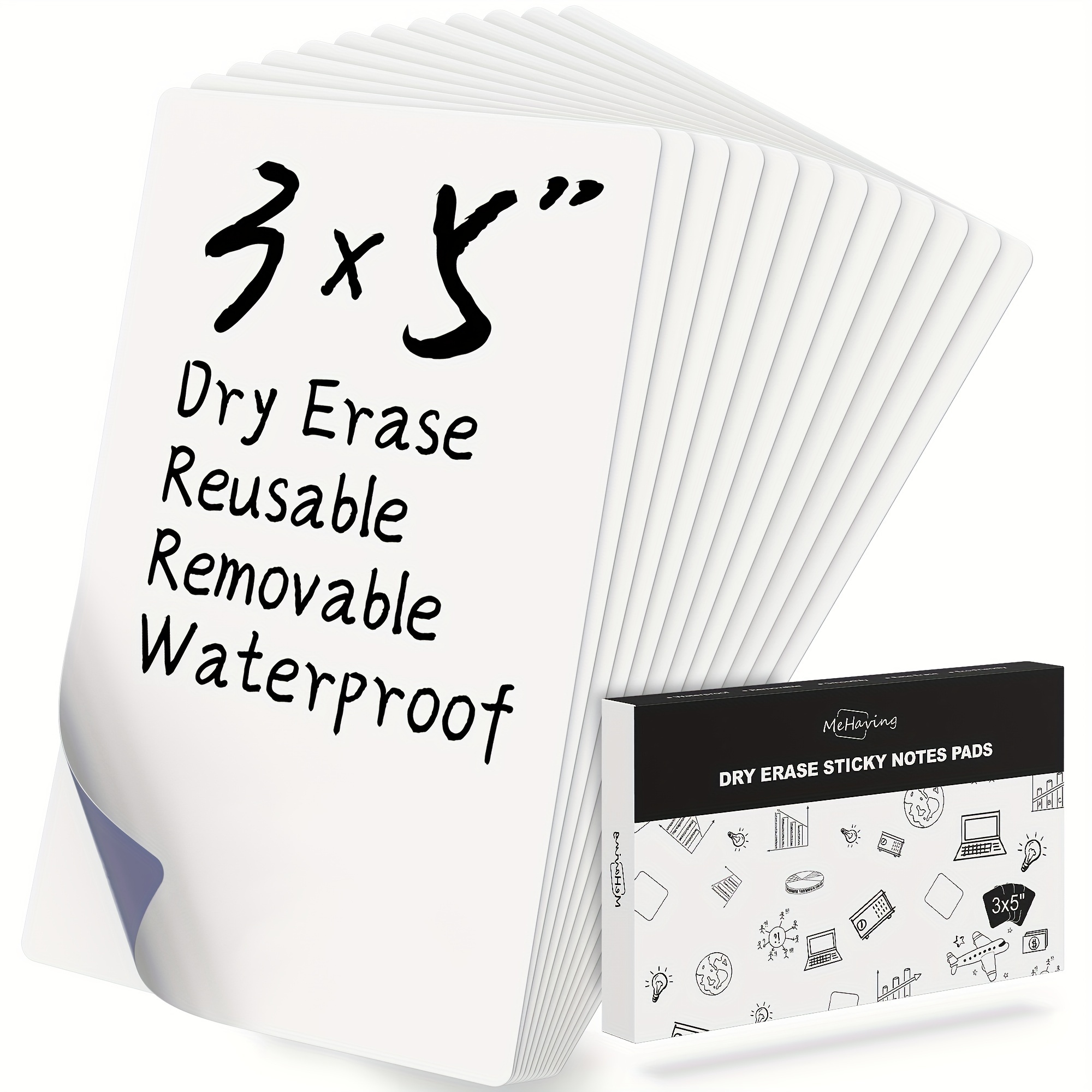 Dry Erase Sticky Notes. Reusable Whiteboard Stickers 3x3 12 Pack.  Suitable for All Smooth Surface. Great for Labels, Lists, Reminders and  Decals.