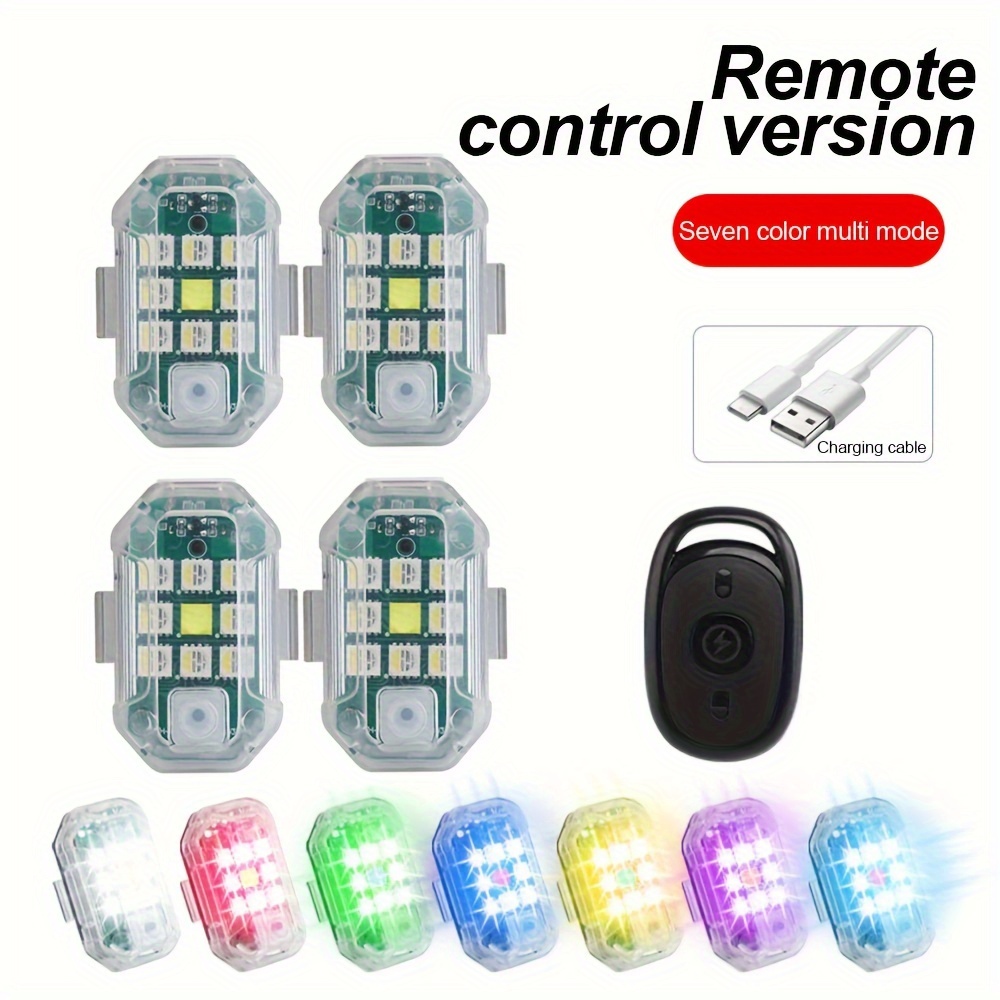 

1/2/4pcs Led Rgb Colorful Aircraft Lights With Remote Control Usb Anti-collision Drone Night Flight Mini Warning Signal Lamp For Motorcycle Car Bike