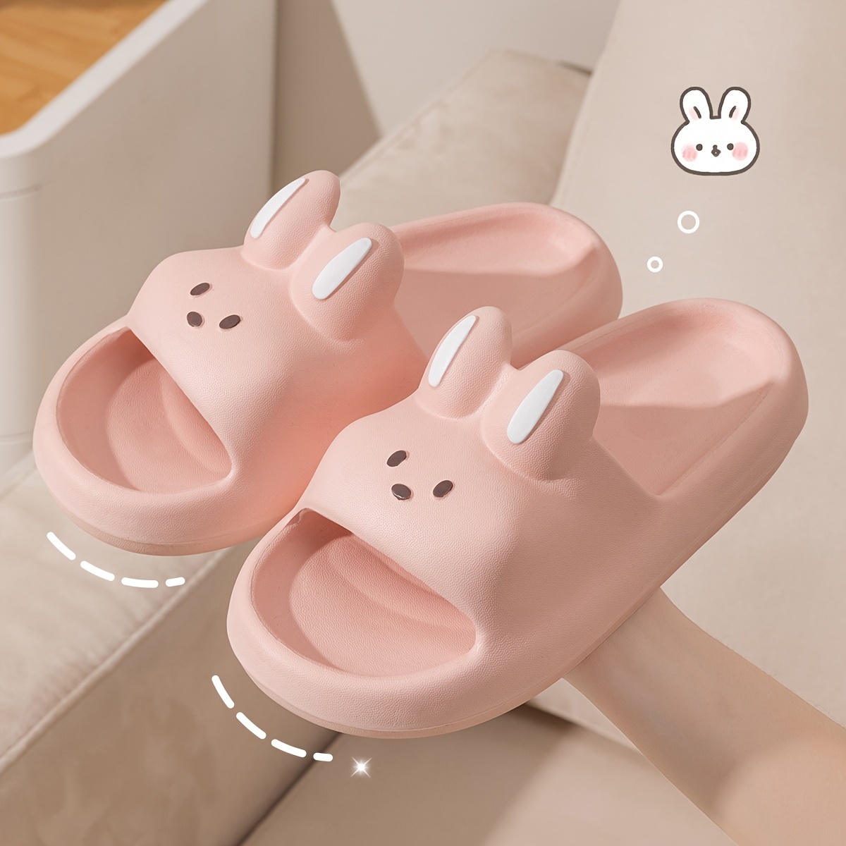 

Cute Cartoon Rabbit Slide Shoes, Solid Color Open Toe Soft Sole Shoes, Quick Drying Eva Home Bathroom Slides