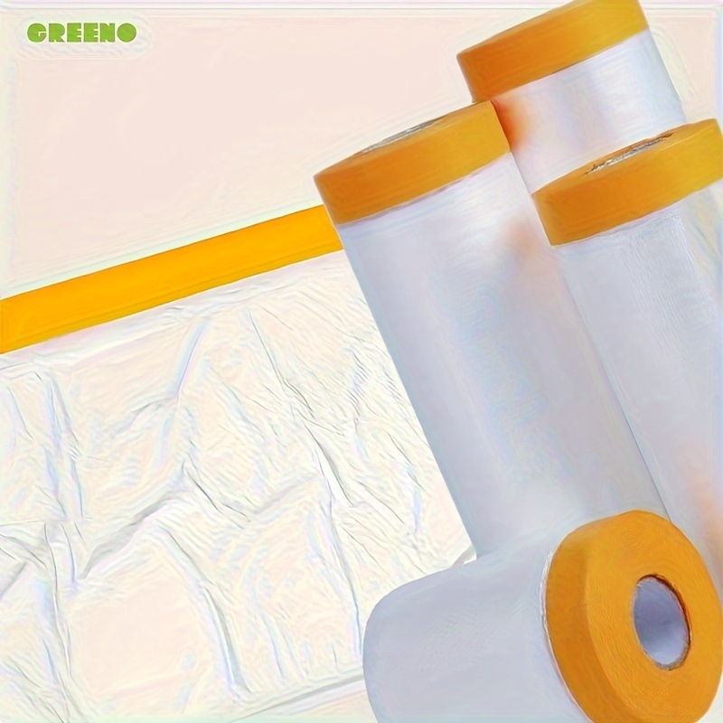 2pcs greeno pre taped masking film clear plastic sheeting plastic drop cloths for painting automotive appliance plastic sheeting cover for home painting