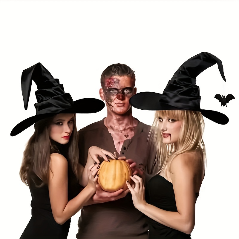 Halloween Black Ruched Witch Hat Women Men Wizard Hat - Temu