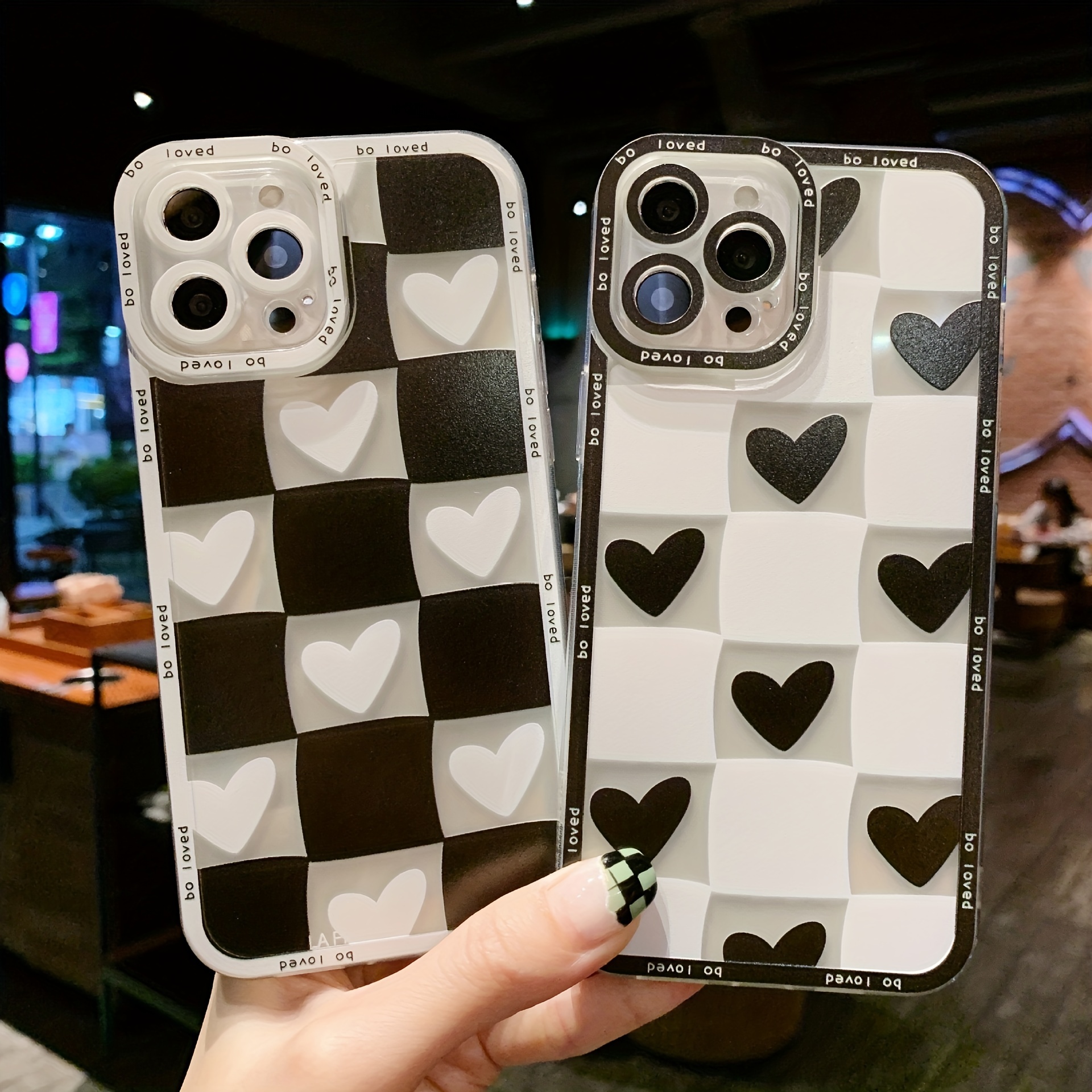 Beige CArtoon Cute Phone Cases For iPhone 14 12 13 Pro Max Heart Lattice  Slide Camera Protection