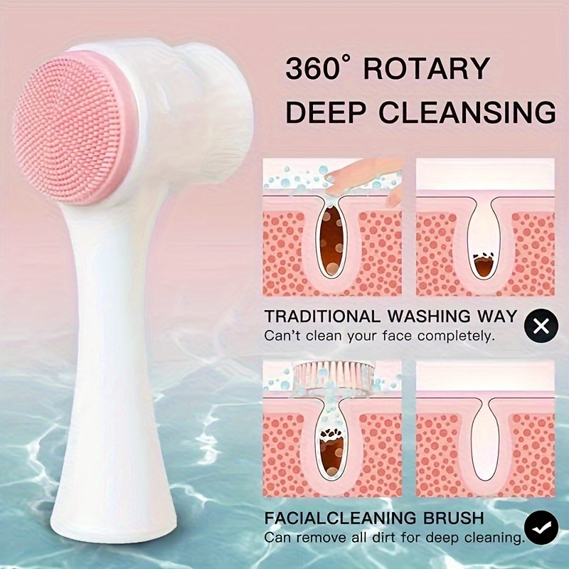 1pc Dual Sided Facial Cleansing Brush, Pink Manual Silicone Face Brush Soft  Bristles Cleanser Manual Massage Double Sides Deep Clean Pore Facial Cleaning  Brush