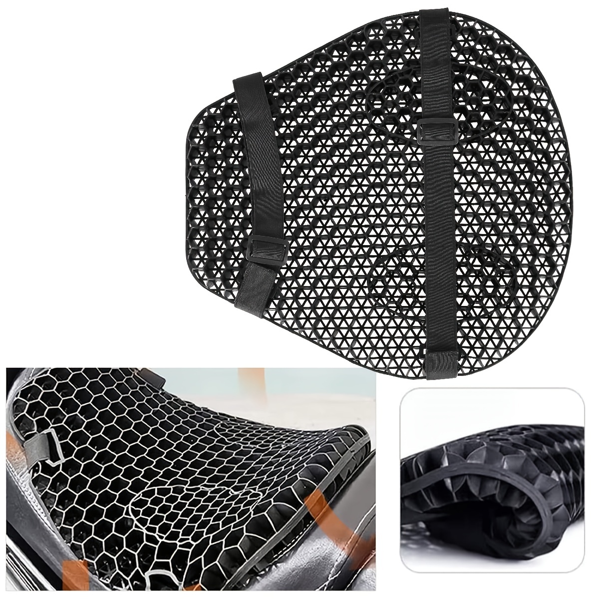 Universal Motorcycle Gel Seat Cushion with Seat Pad Sunshade Cover, Large  3D Honeycomb Motorcycle Seat Cover, Breathable Shock Absorption Reduces