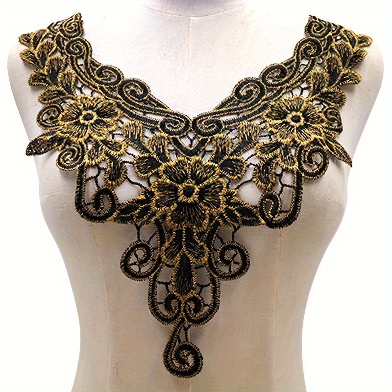 

1pc Lace Collar Two-tone Collar Black Golden Embroidered Collar Three-dimensional Hollow Embroidery Golden Thread Sewing Embroidery Lace Accessories
