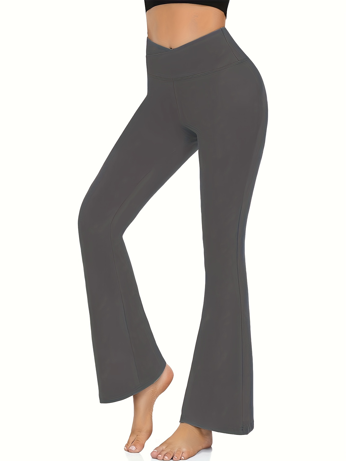 Crossover Flare Leggings High Waisted Casual Stretchy - Temu