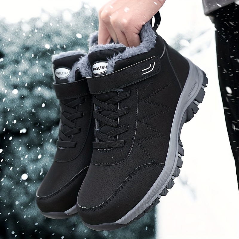 Minimalist Pu Winter & Fall Shoes, Men's Round Toe Ankle Outdoor Thermal Casual Non Slip Walking Hiking Shoes Snow Boots