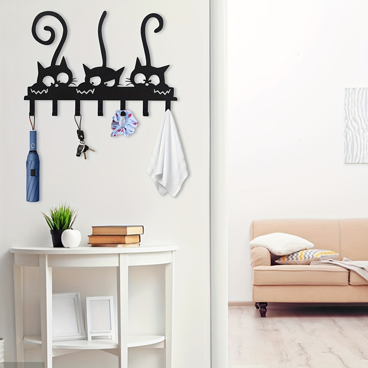 Coat Hooks Wall-Mounted Coat Rack with 7 Hooks Nordic Style Wall Art Metal  Wall Decor Key Hook for Living Room Entrance,76x34x7CM