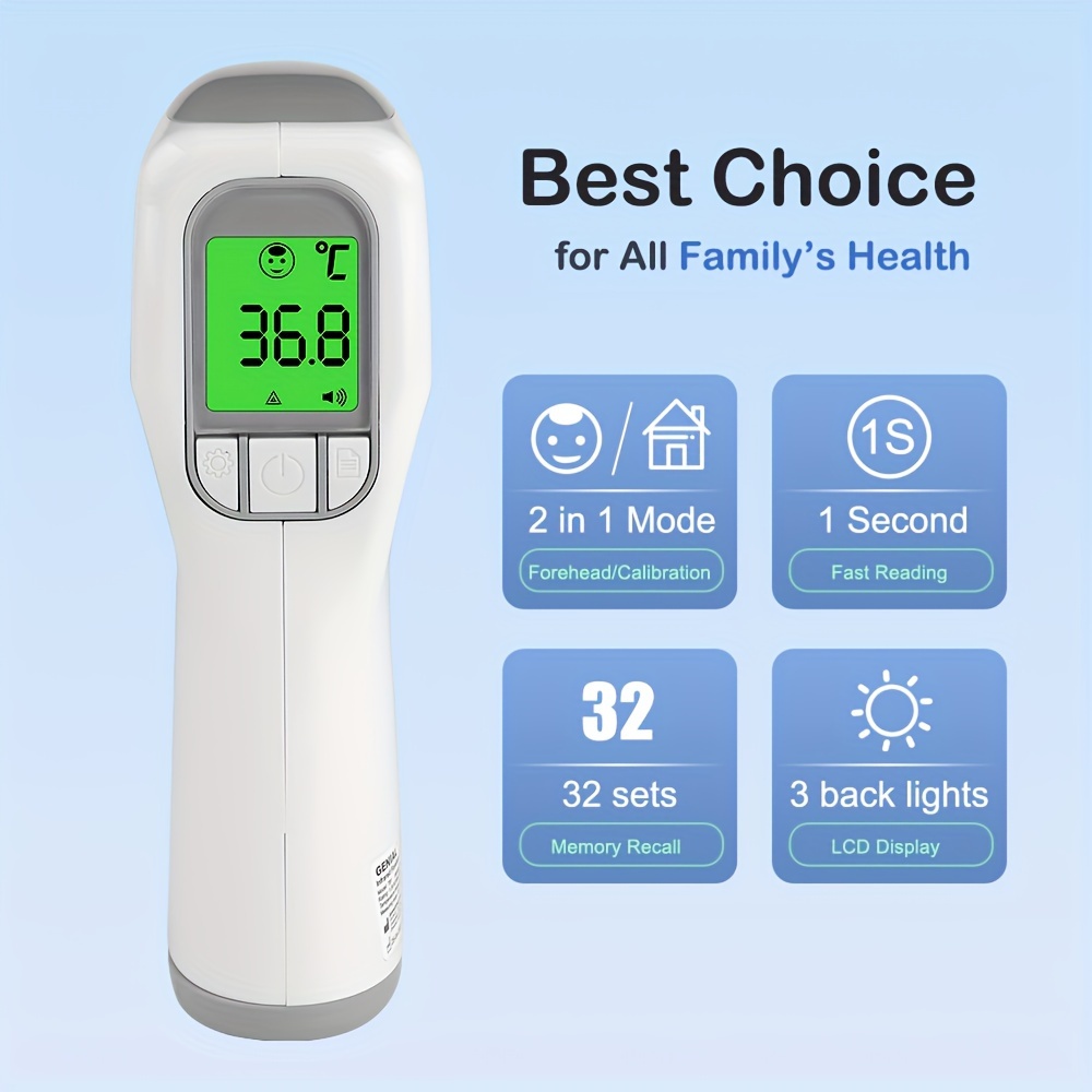 Touchless InfraredForehead Thermometer for Body and Surface Temperature,  Fahrenheit/Celsius, Babies, Kids, Adults, Digital LED Color Screen, Beep  Alarm, Battery Included 