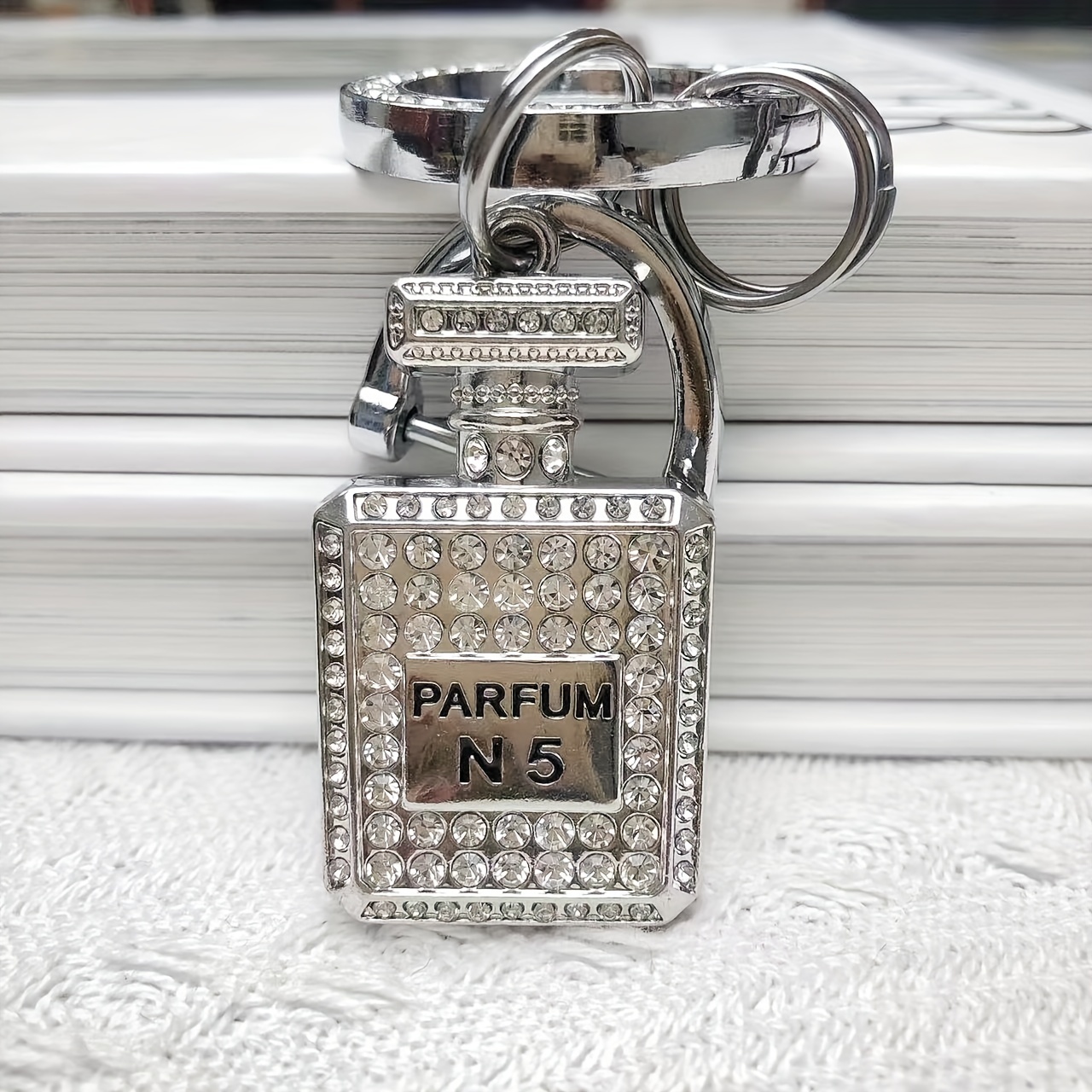 Cute Perfume Bottle Keychain Golden Alloy Key Chain Ring - Temu