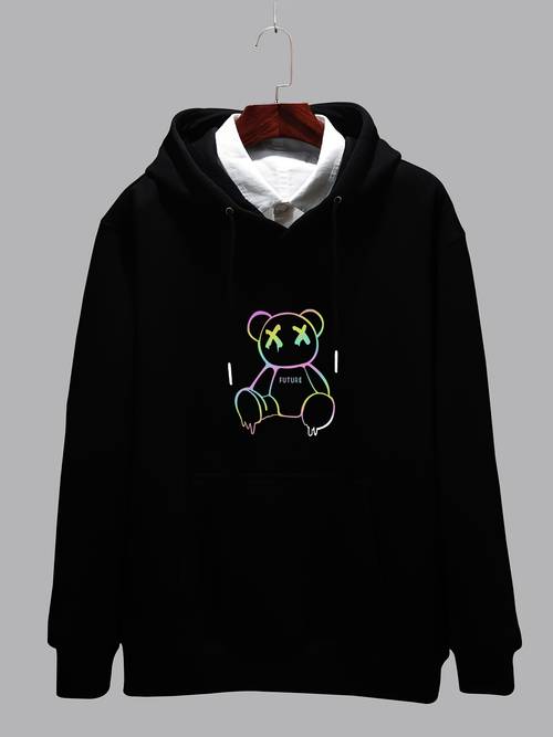 Plus Size Men's Bear Graphic Fleece Hoodie For Big And Tall Guys